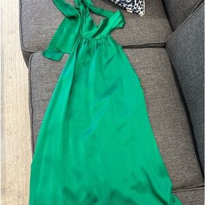Alice and Olivia silk Kelly green halter dress with bow